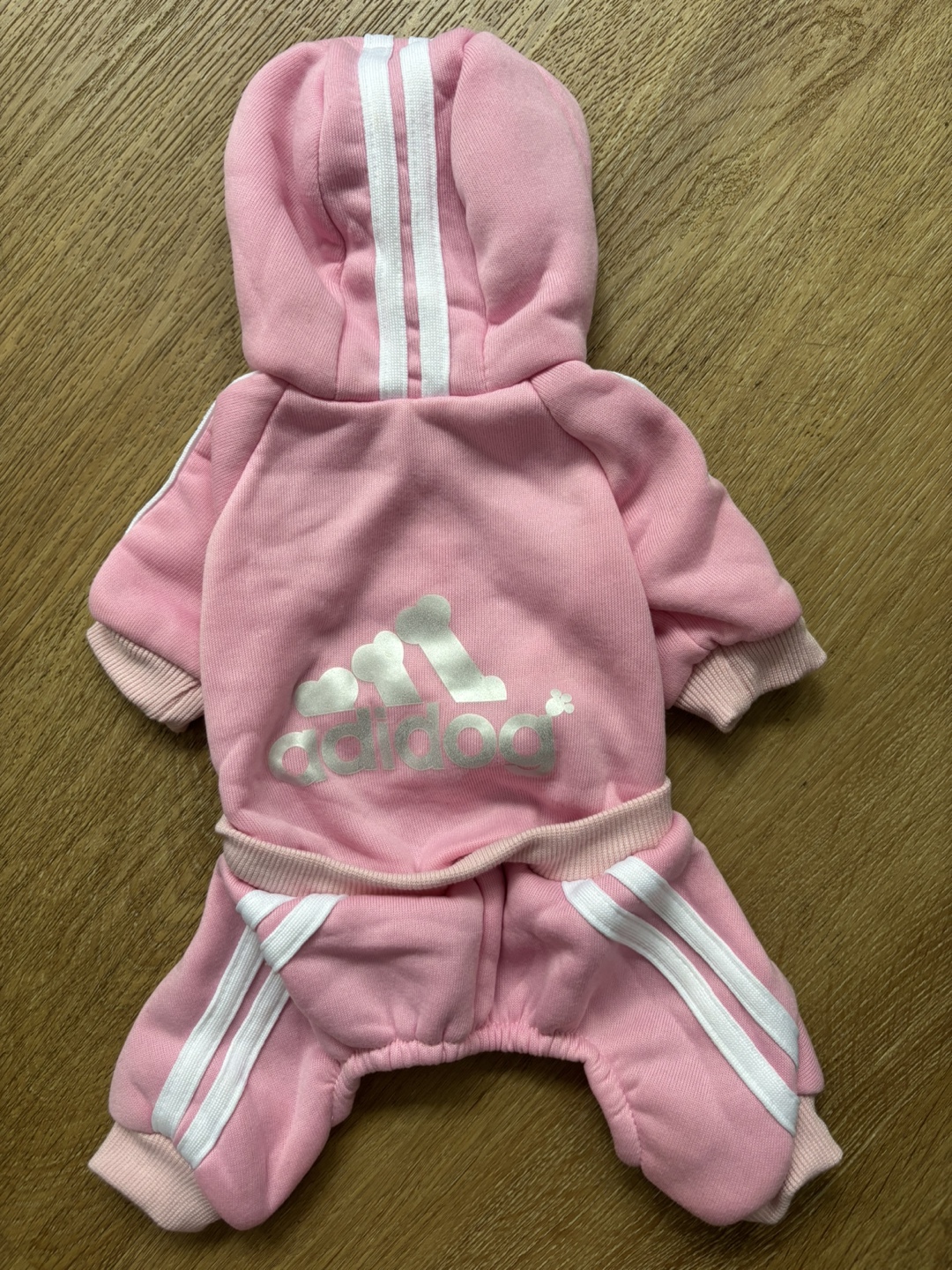 Adorable Pink Adidog Dog Hoodie and Jumpsuit