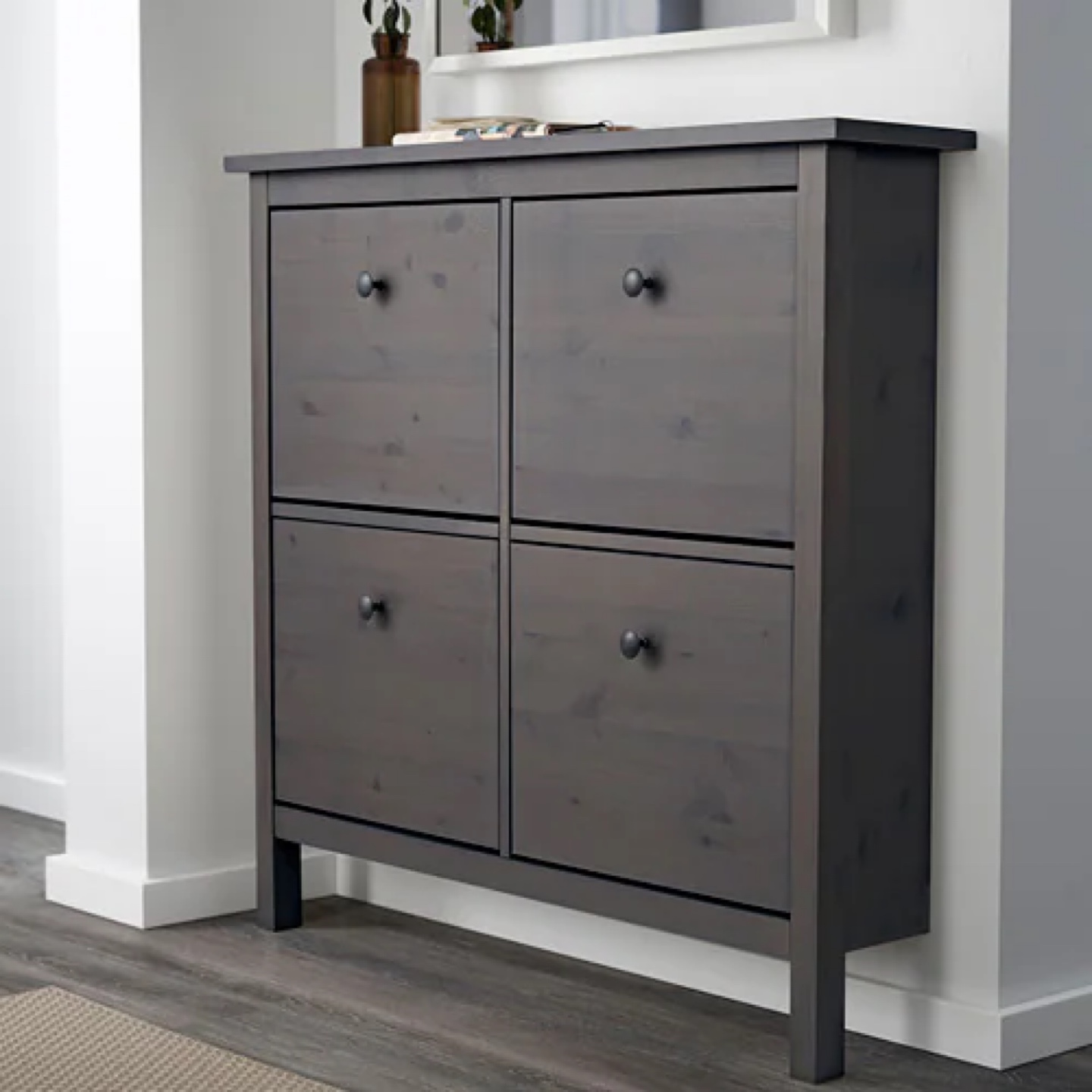 shoe cabinet with 4 compartments  dark gray stained