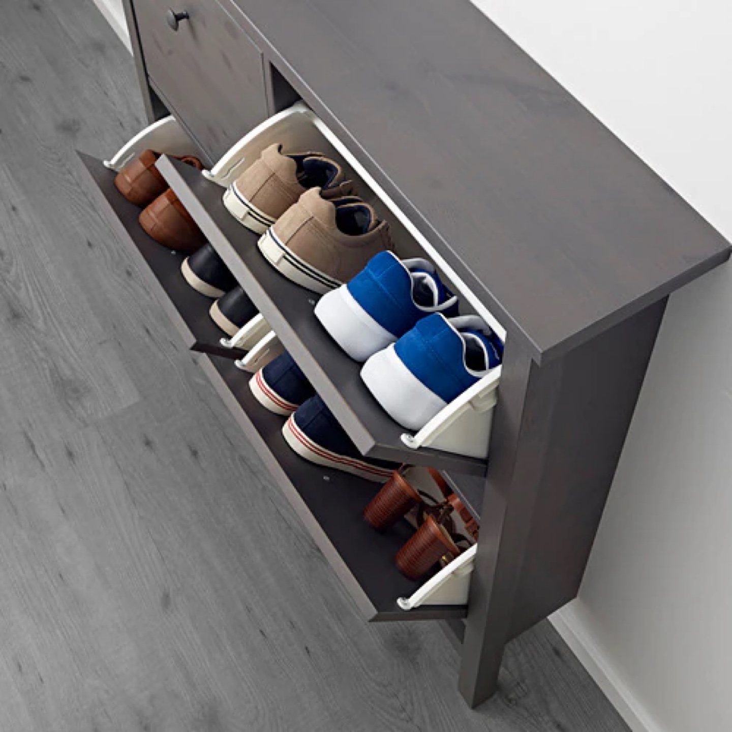 shoe cabinet with 4 compartments  dark gray stained - photo 2
