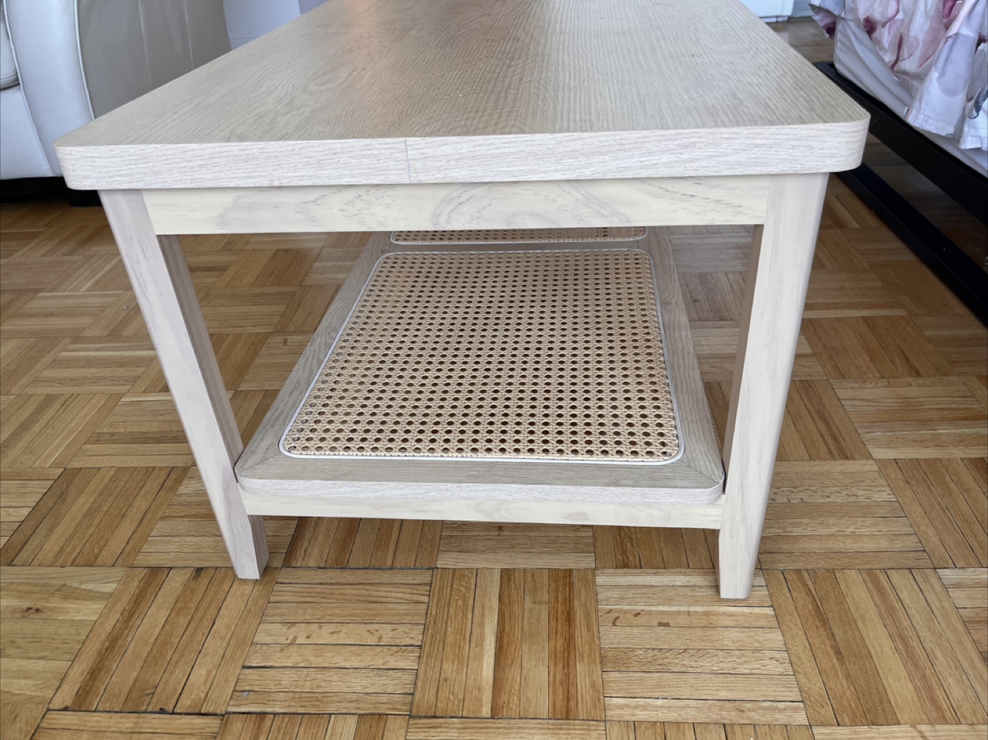 Moving sale until May 30- Oak Coffee Table with Rattan Shelf - photo 2