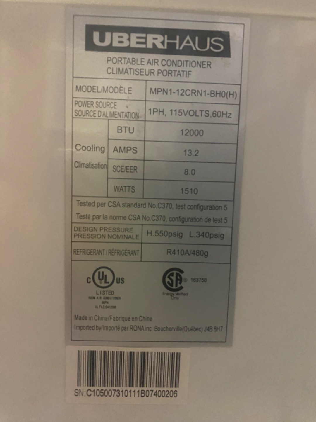 Uberhaus Portable Air Conditioner - photo 2