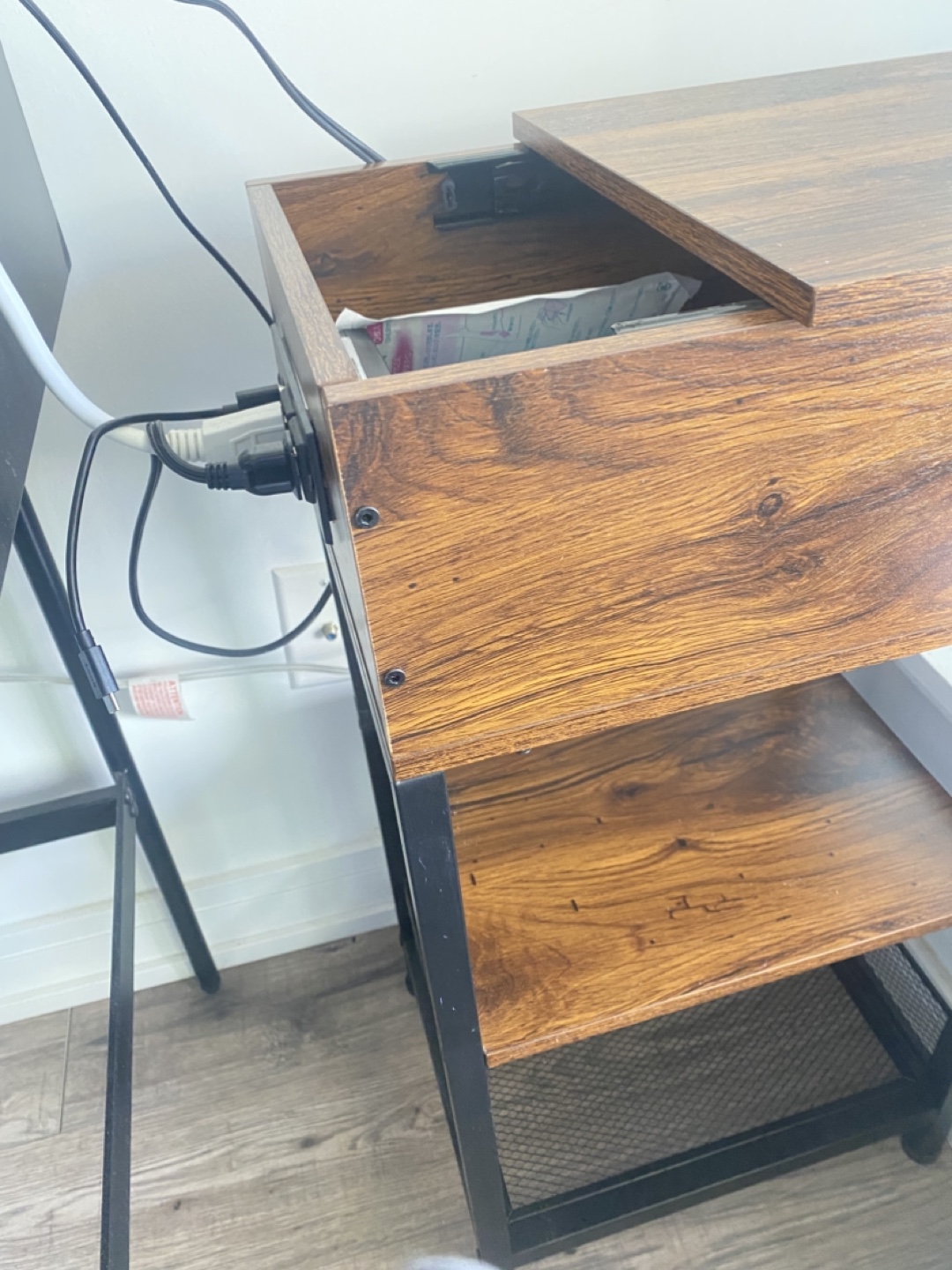 Rustic Wood and Metal Nightstand with Drawer and Shelf - photo 2