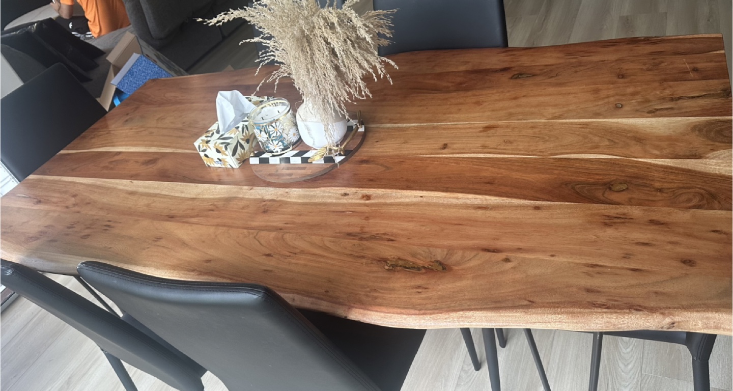 Live Edge Dining Table with Six Black Leather Chairs - photo 2
