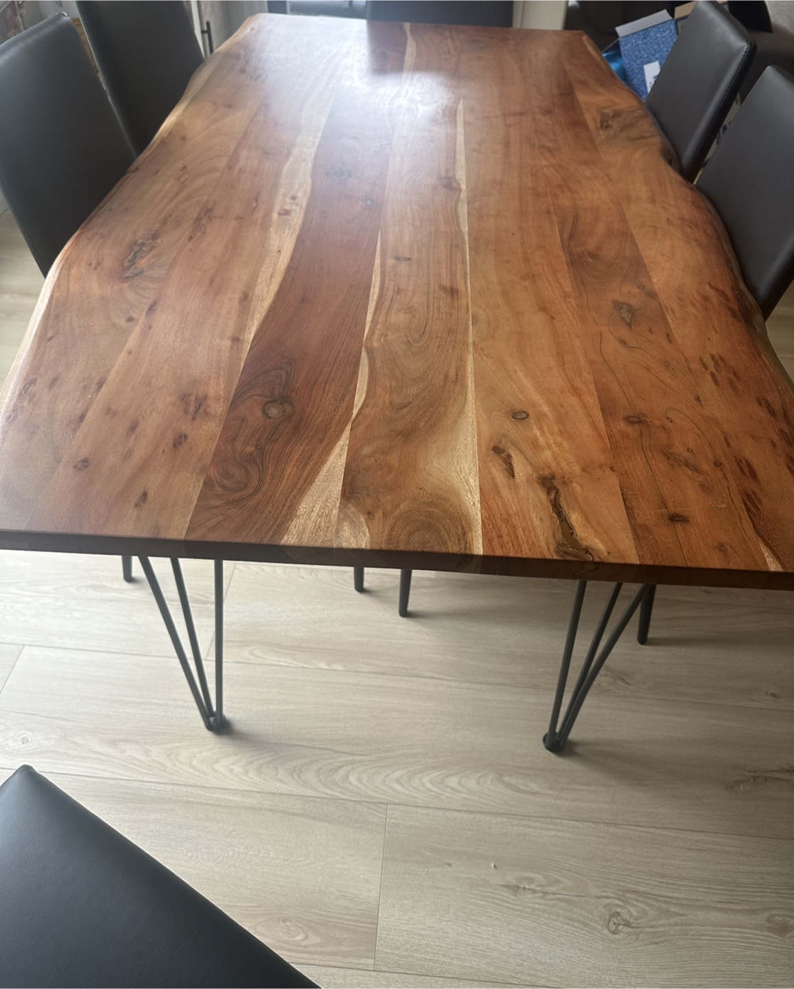 Live Edge Dining Table with Six Black Leather Chairs - photo 3
