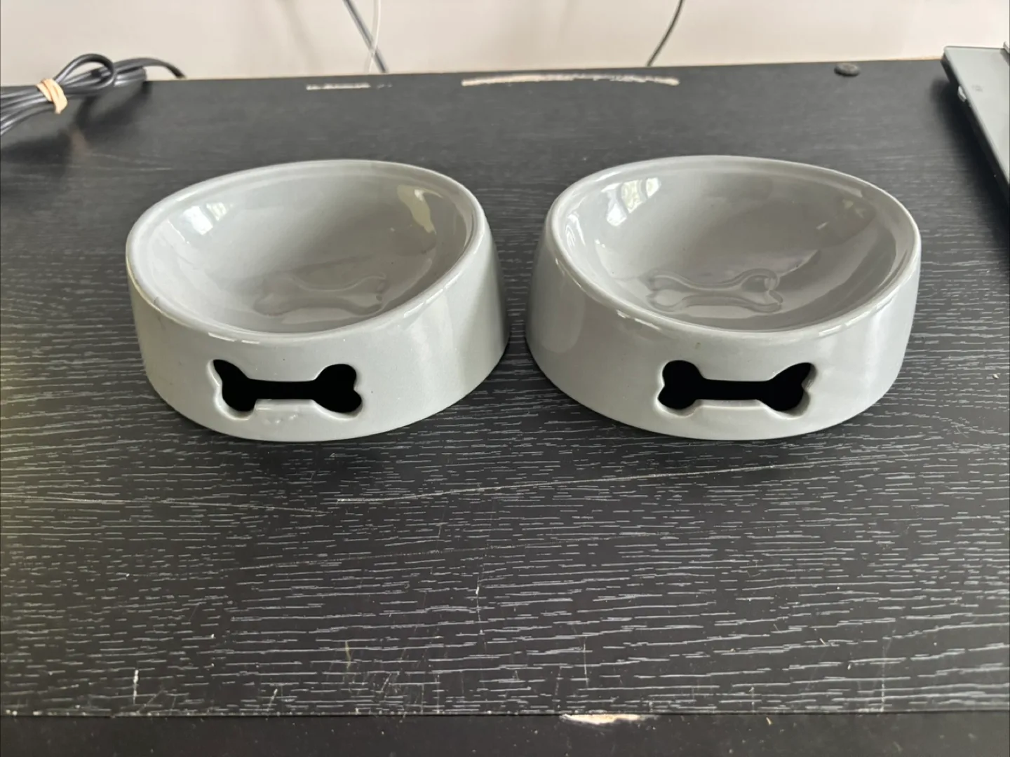 Pair of Grey Ceramic Dog Bowls thumbnail