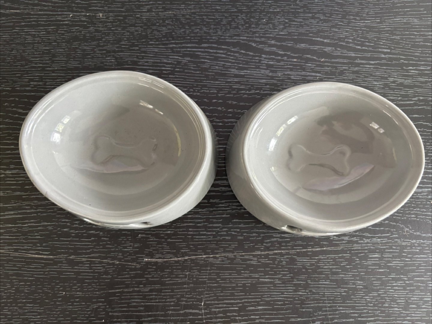 Pair of Grey Ceramic Dog Bowls - photo 2
