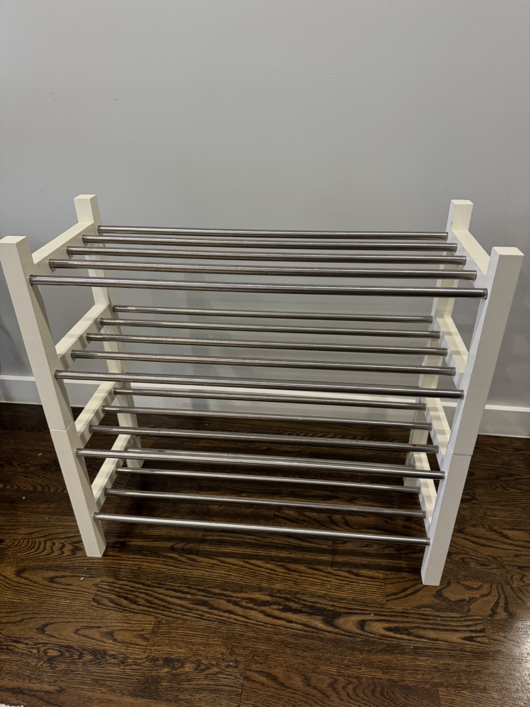 IKEA TJUSIG White Shoe Rack with Metal Shelves