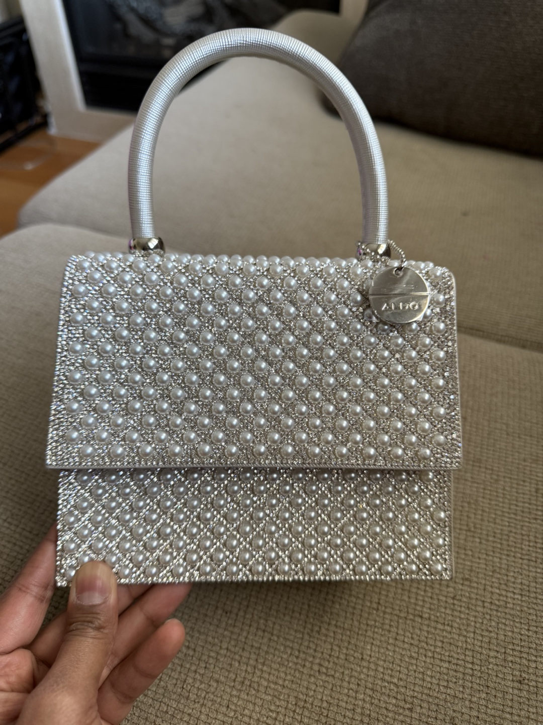 brand new Silver Pearl Embellished Handbag - photo 2