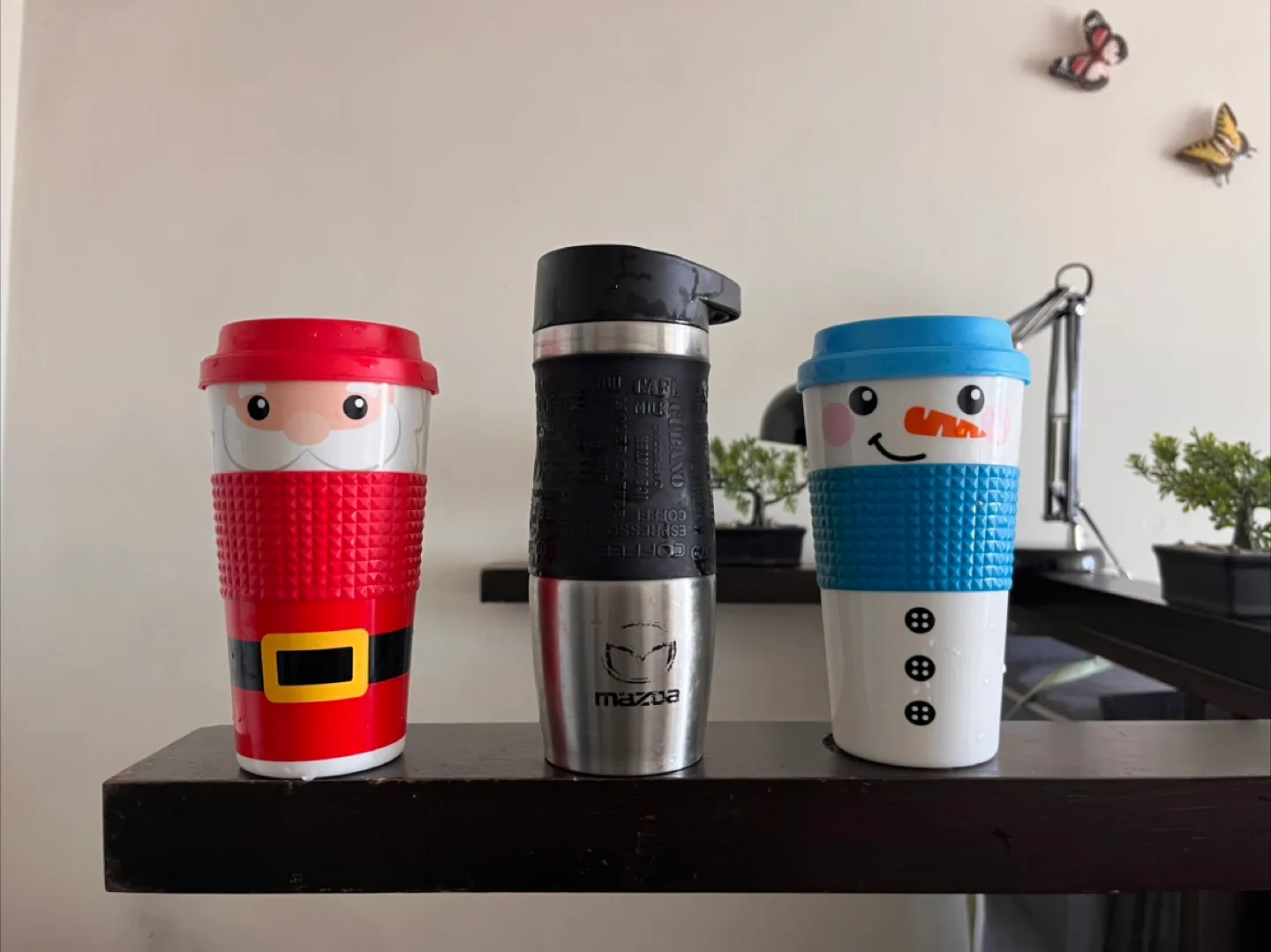Three Holiday Travel Mugs - Santa, Snowman & Mazda thumbnail