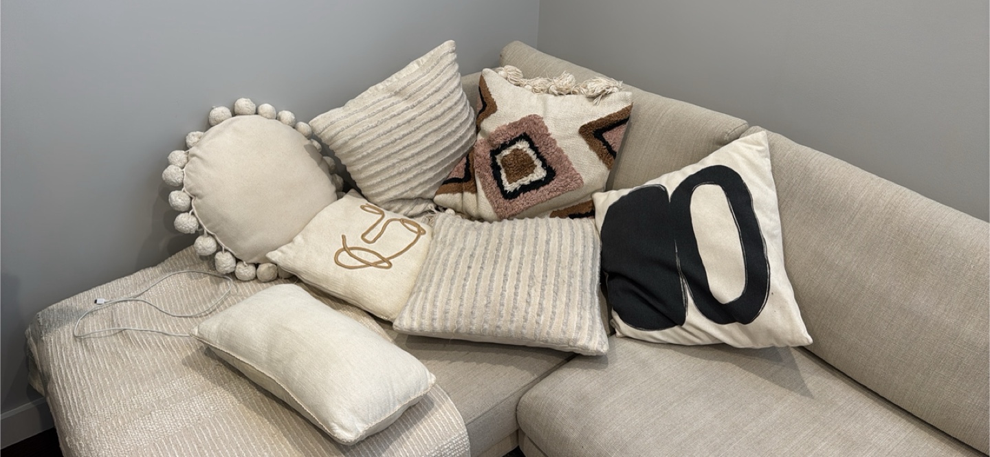 Beige 3 Seater Sectional Sofa with Pillows - photo 2