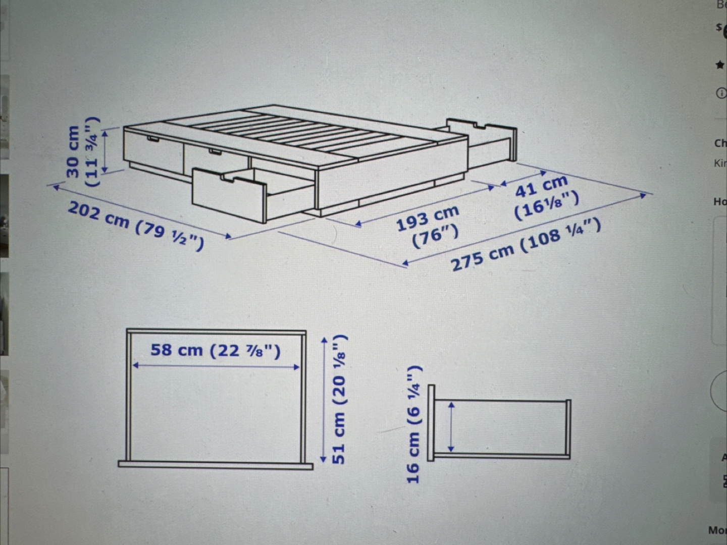 King Platform Bed Frame & Mattress with Drawers - photo 4