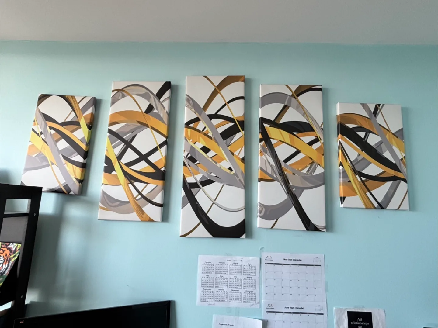 5-Piece Abstract Gold, Black, and Grey Canvas Wall Art image indicator(4)