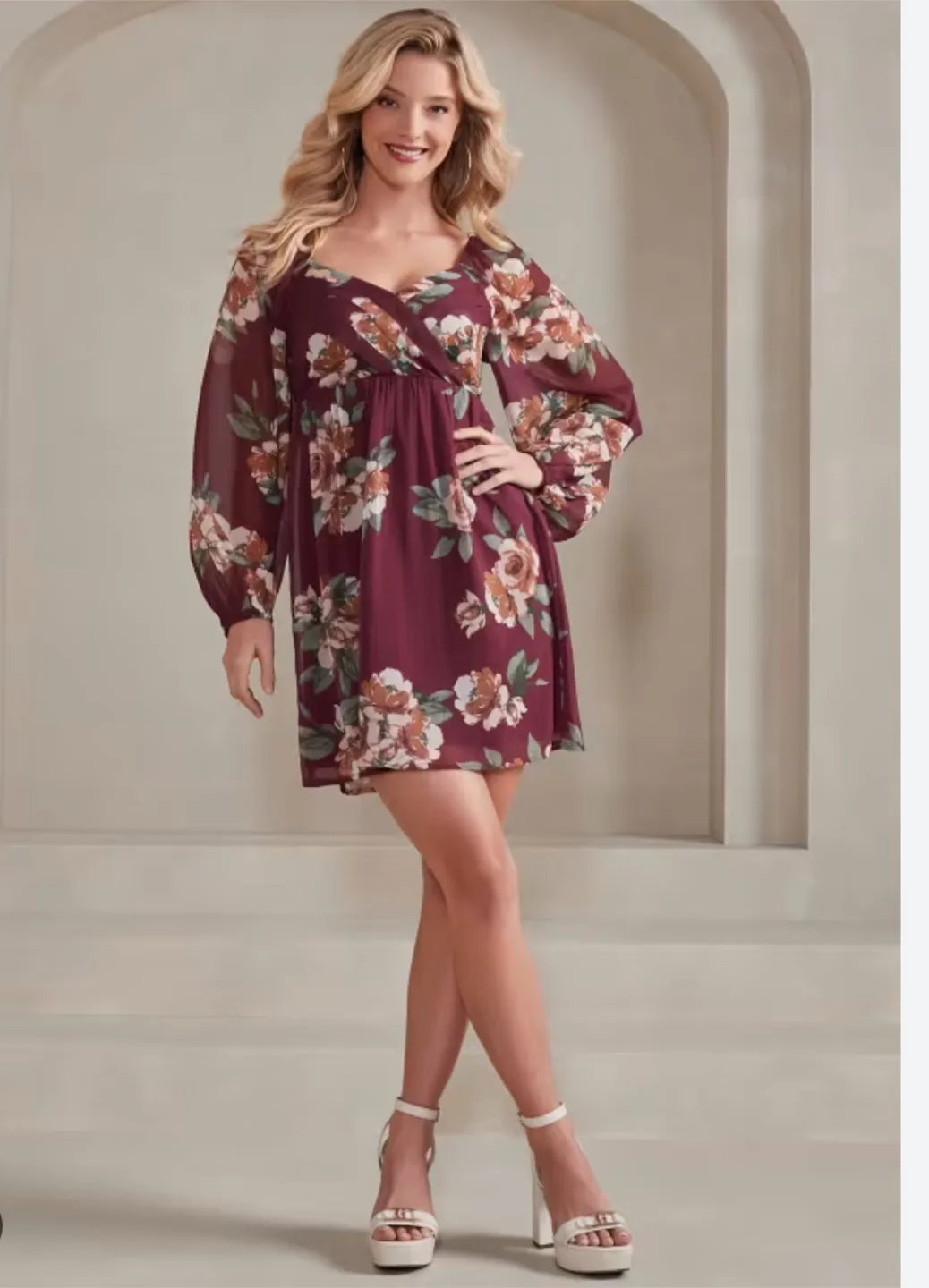 Gorgeous Guess Maroon Floral Mini Dress thumbnail