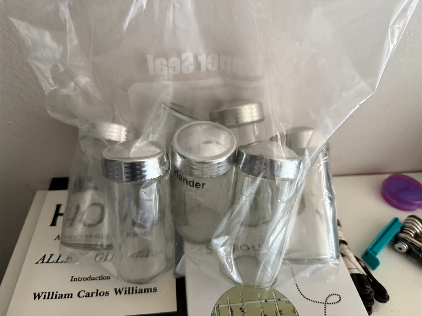 Set of spice glass jars with silver lids thumbnail