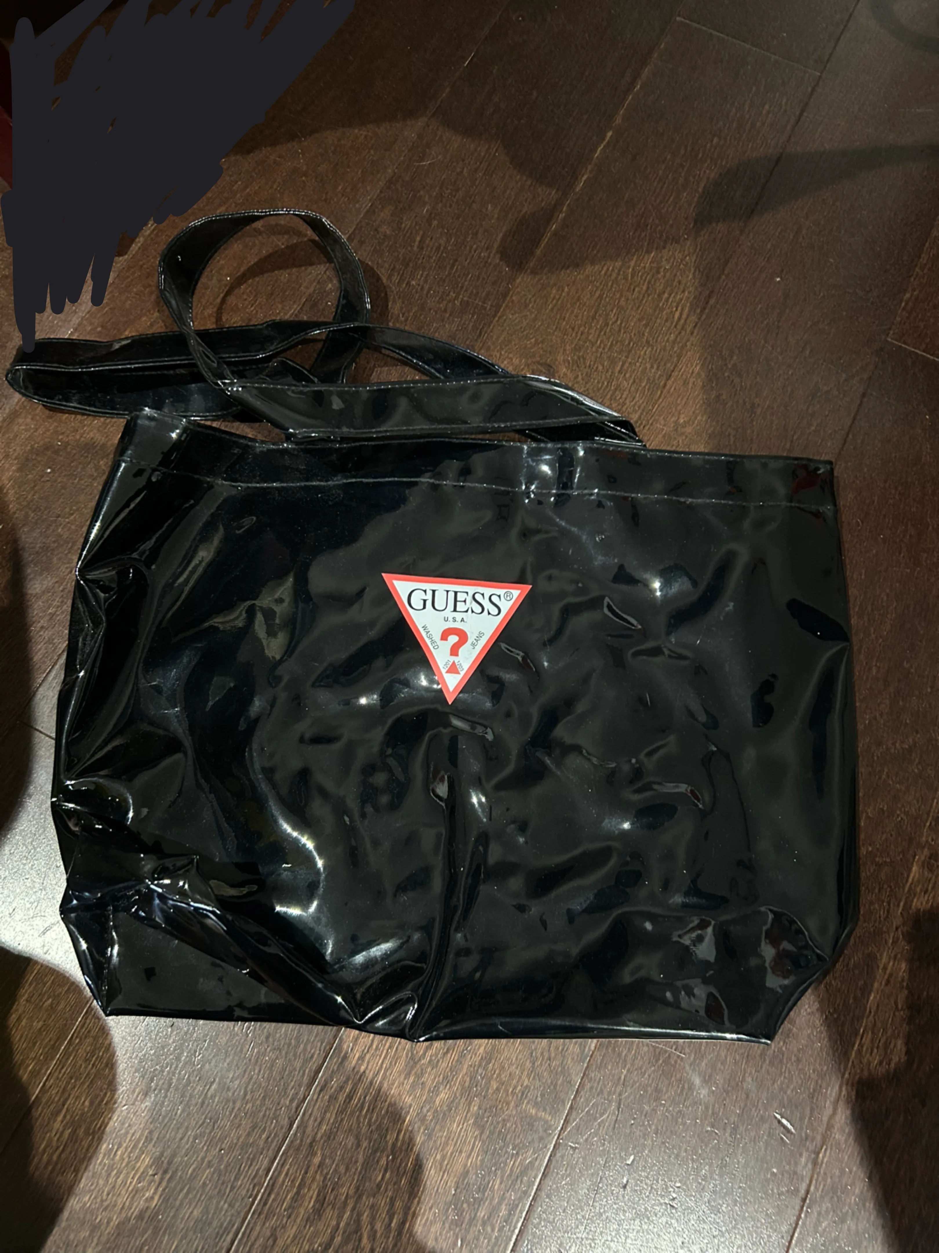 Vintage Y2K GUESS Black Patent Tote Bag thumbnail