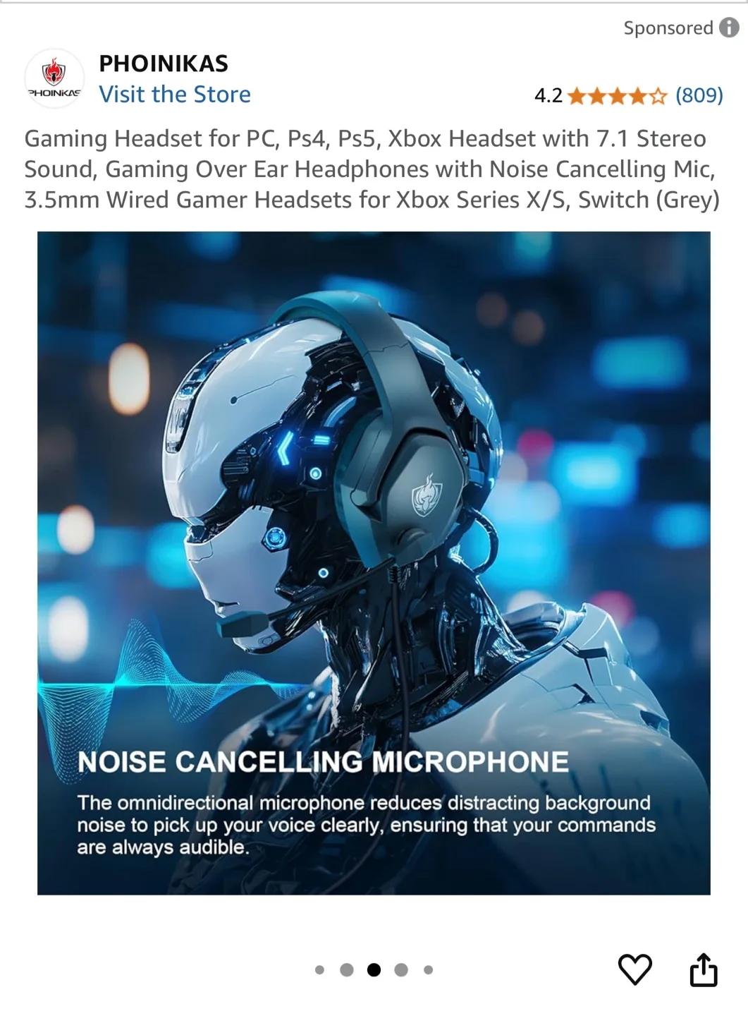 PHOINIKAS Gaming Headset - Wired for PC, PS4, PS5, Xbox image indicator(3)