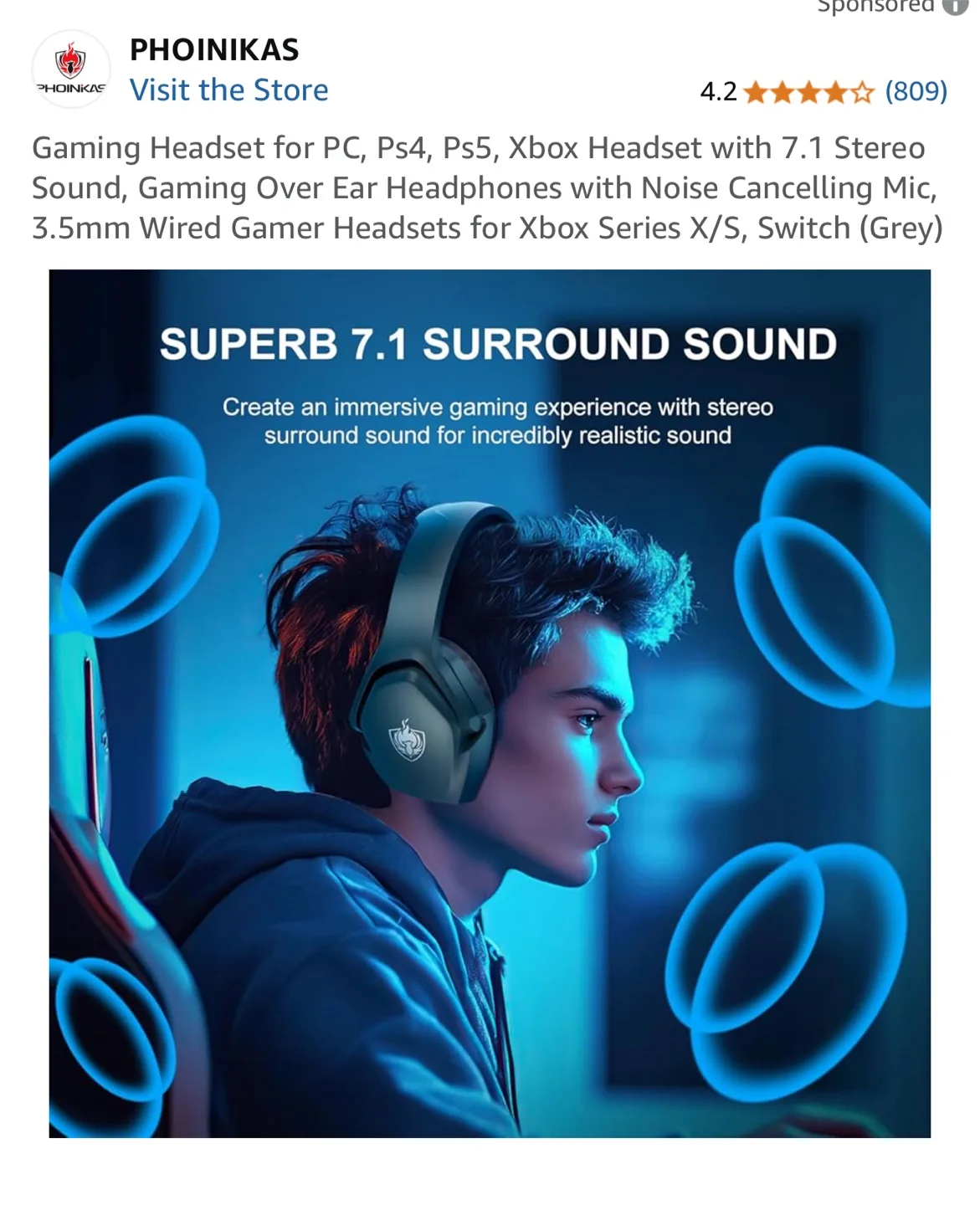 PHOINIKAS Gaming Headset - Wired for PC, PS4, PS5, Xbox image indicator(5)