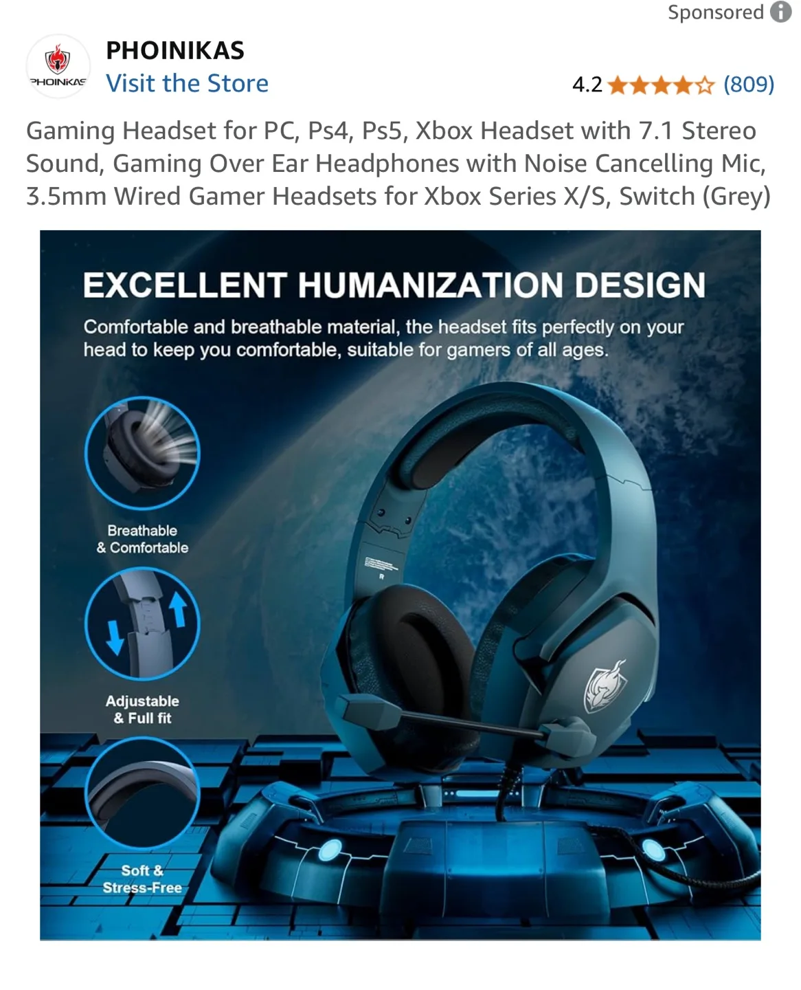 PHOINIKAS Gaming Headset - Wired for PC, PS4, PS5, Xbox image indicator(4)