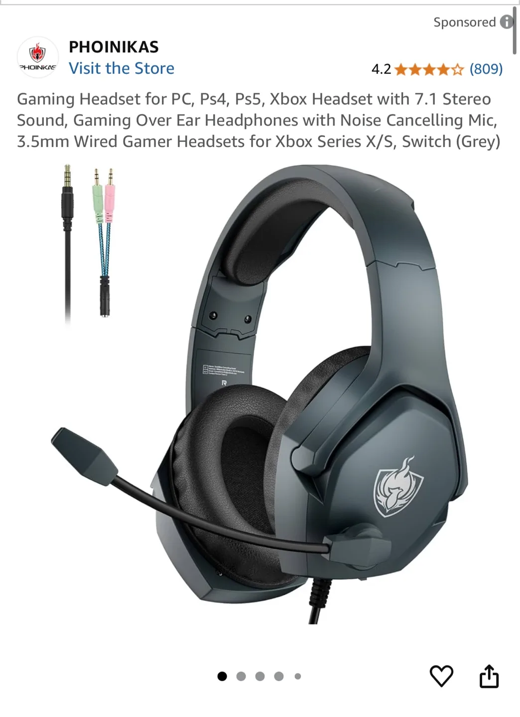 PHOINIKAS Gaming Headset - Wired for PC, PS4, PS5, Xbox