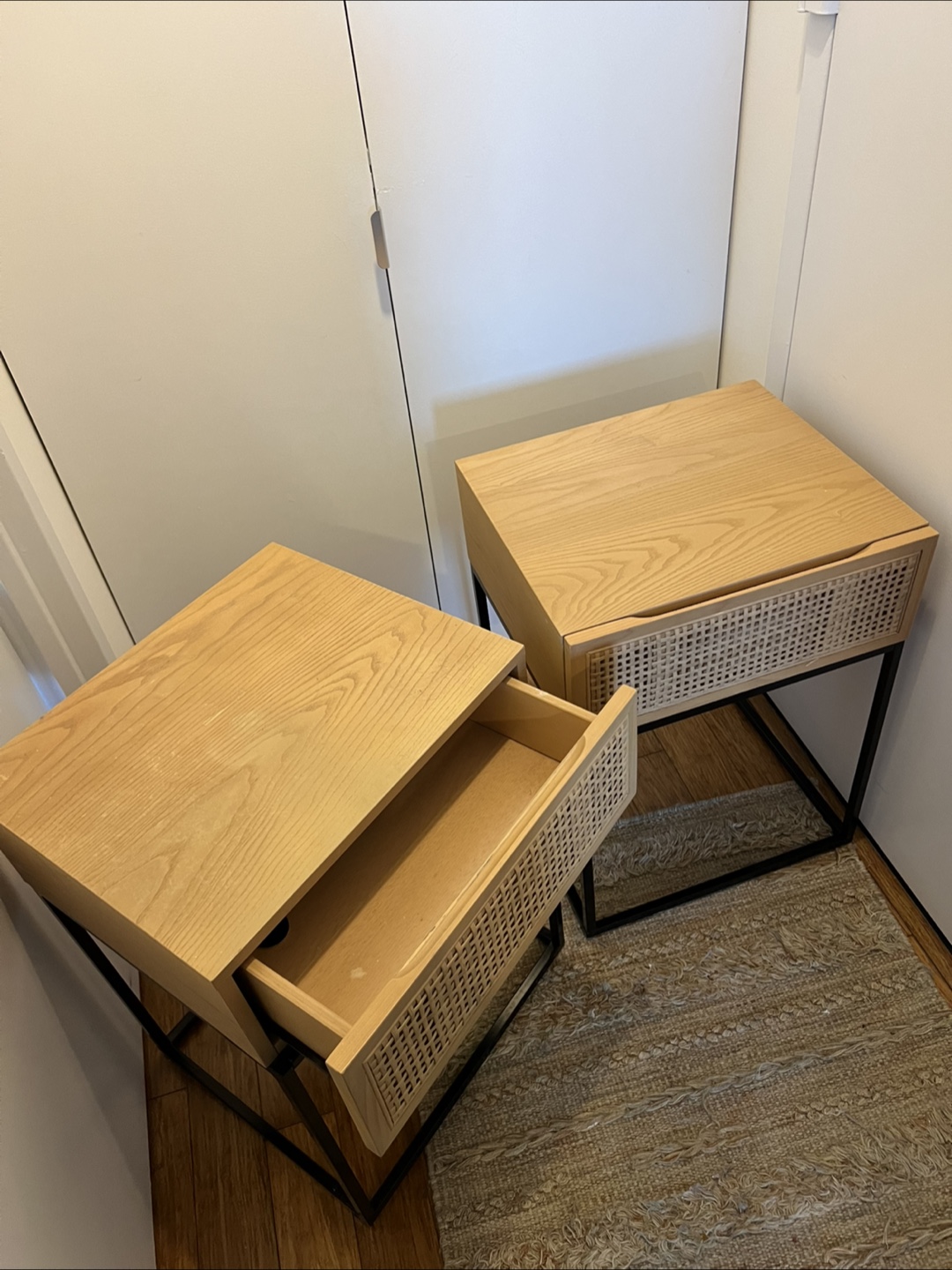 Pair of Nightstands with Rattan Drawer - photo 2