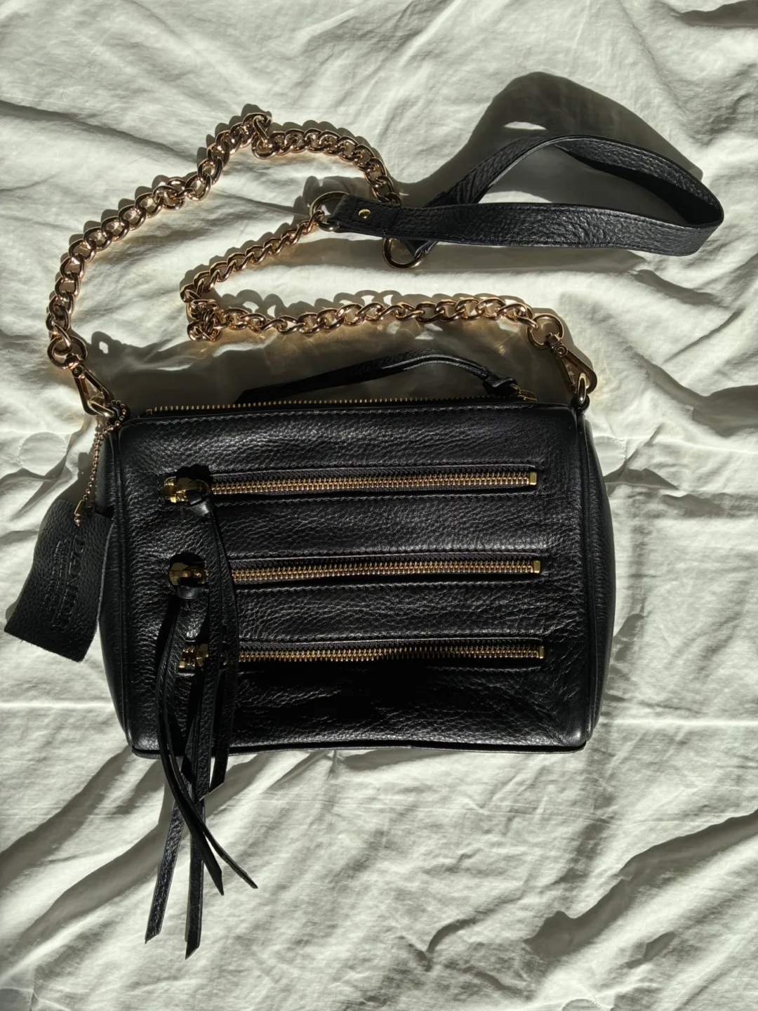 Danier Black Leather Crossbody with Gold Zippers thumbnail