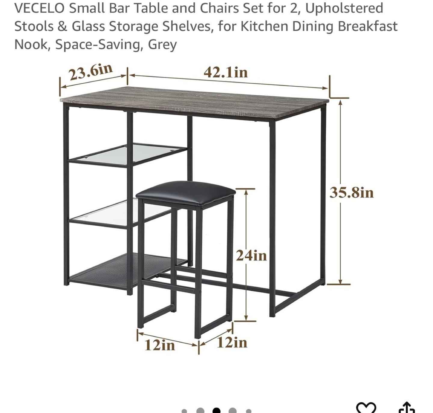 VECELO Small Bar Table and Chairs Set - photo 2
