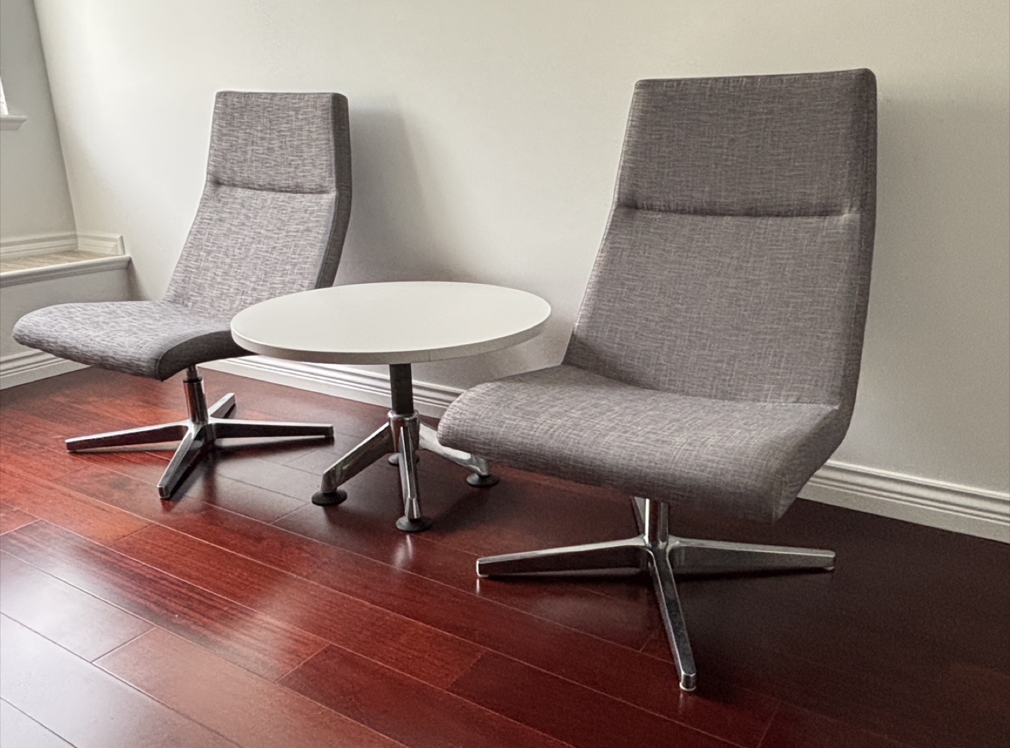 Pair of Swivel Lounge Chairs with Side Table