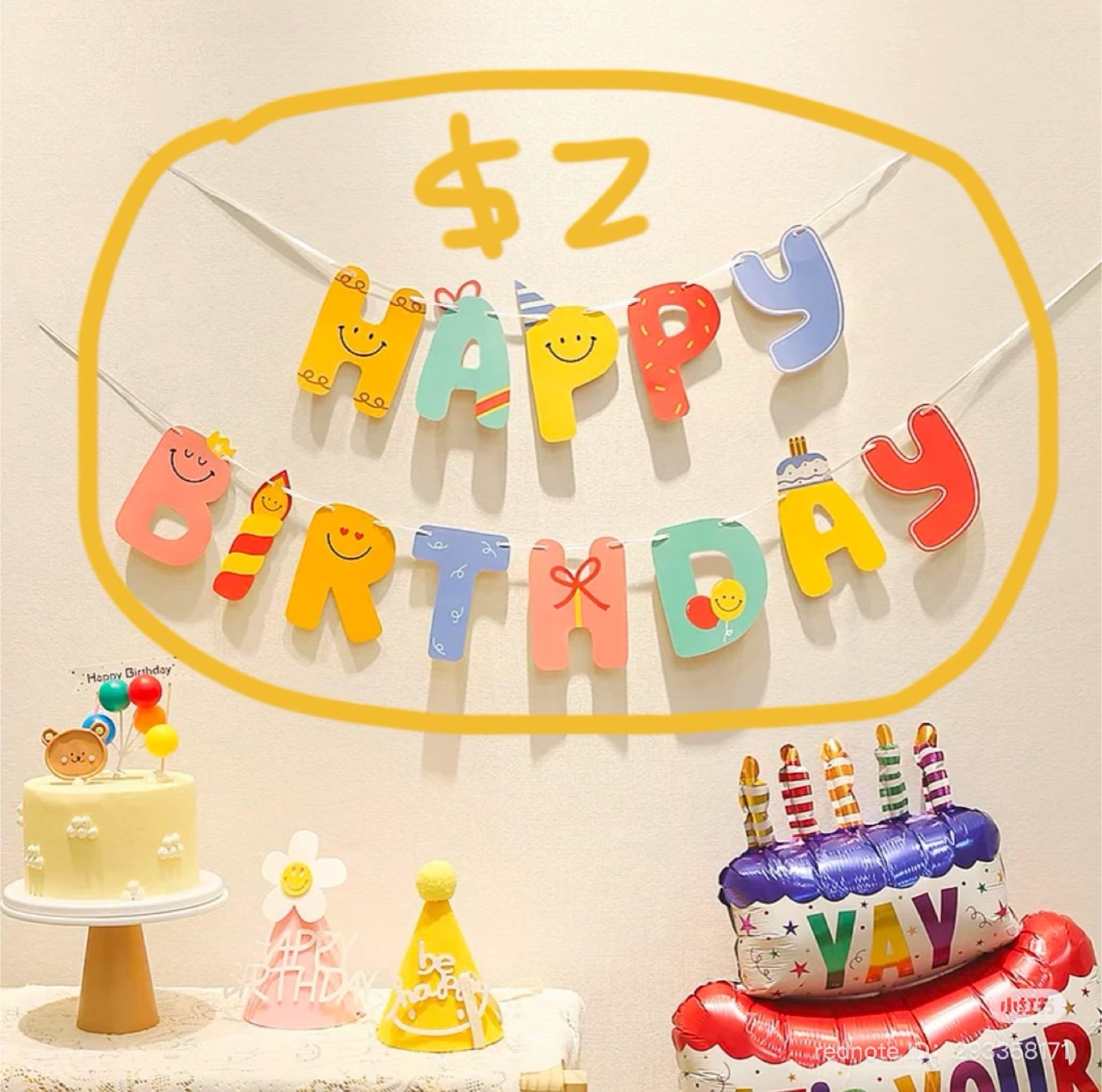 Happy Birthday Banners & Red Crown