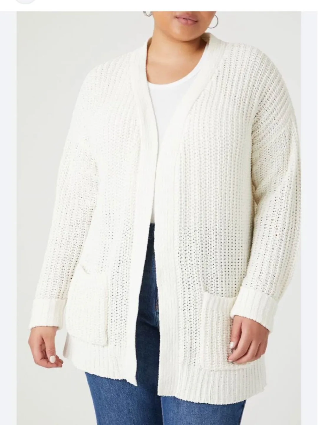 Cream-coloured waffle-knit cardigan thumbnail