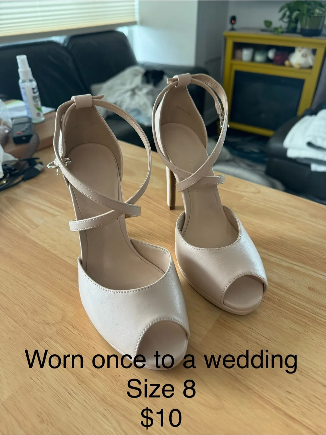 Beige Peep Toe Heels, Size 8 thumbnail