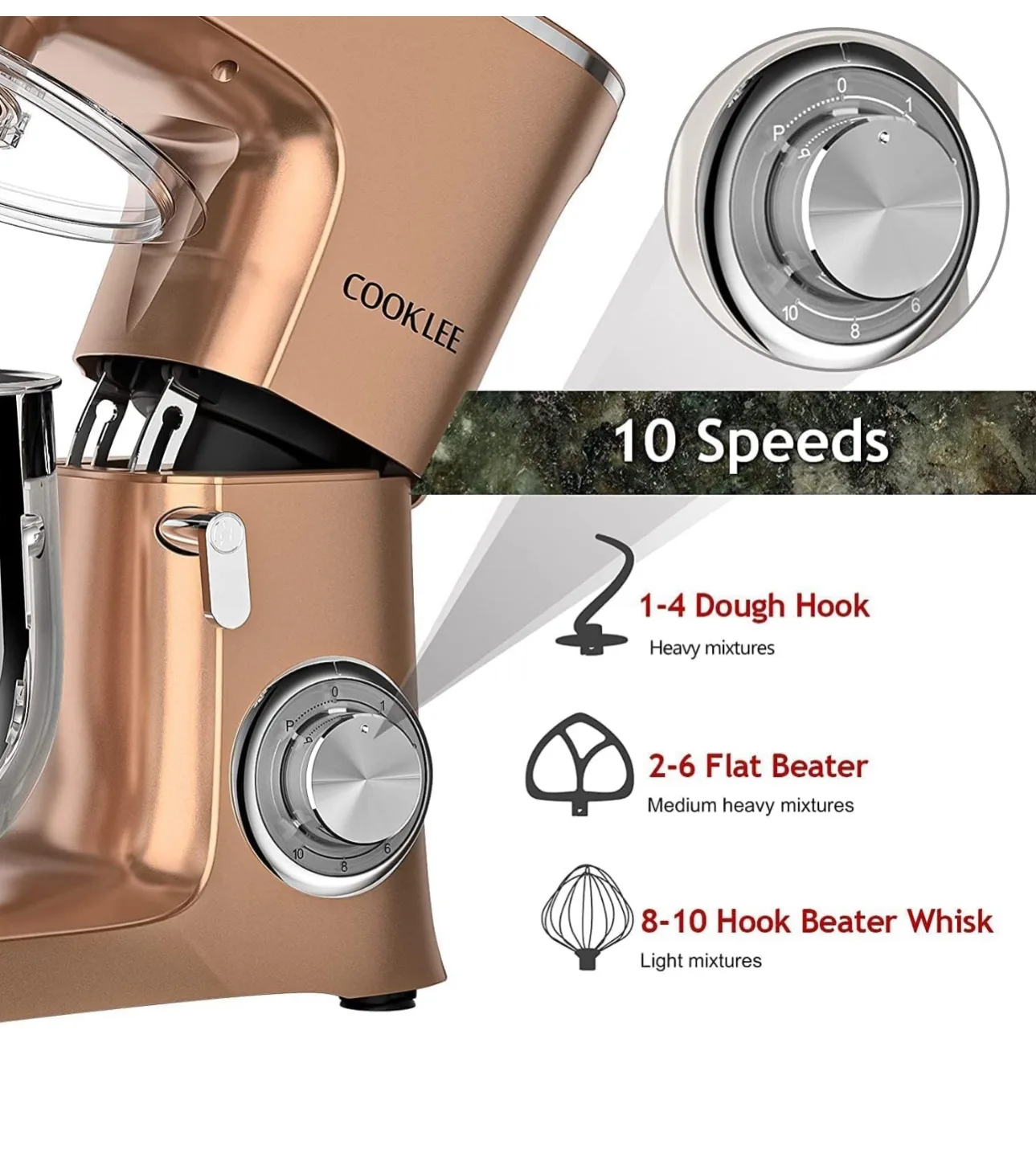 Rose Gold Cooklee Stand Mixer - 10 Speeds, image indicator(4)