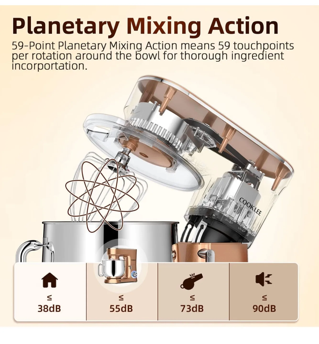 Rose Gold Cooklee Stand Mixer - 10 Speeds, image indicator(5)