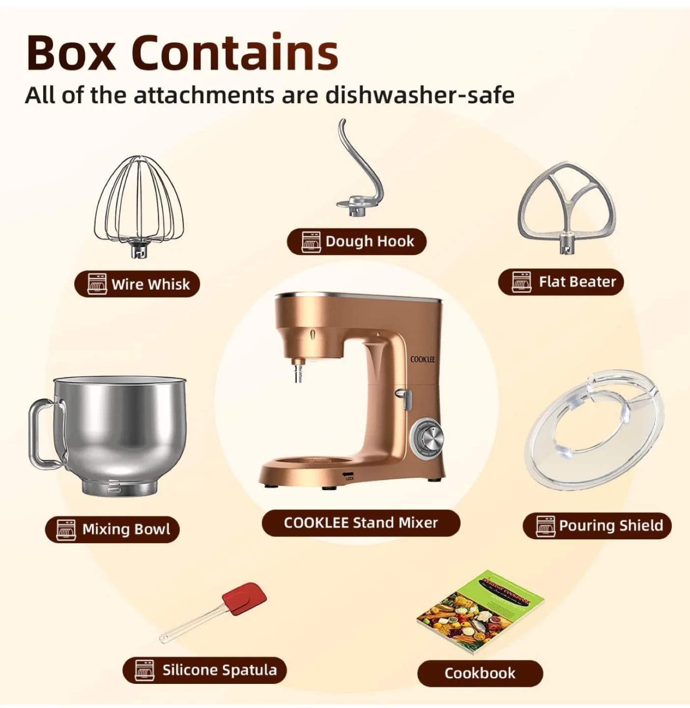 Rose Gold Cooklee Stand Mixer - 10 Speeds, image indicator(7)