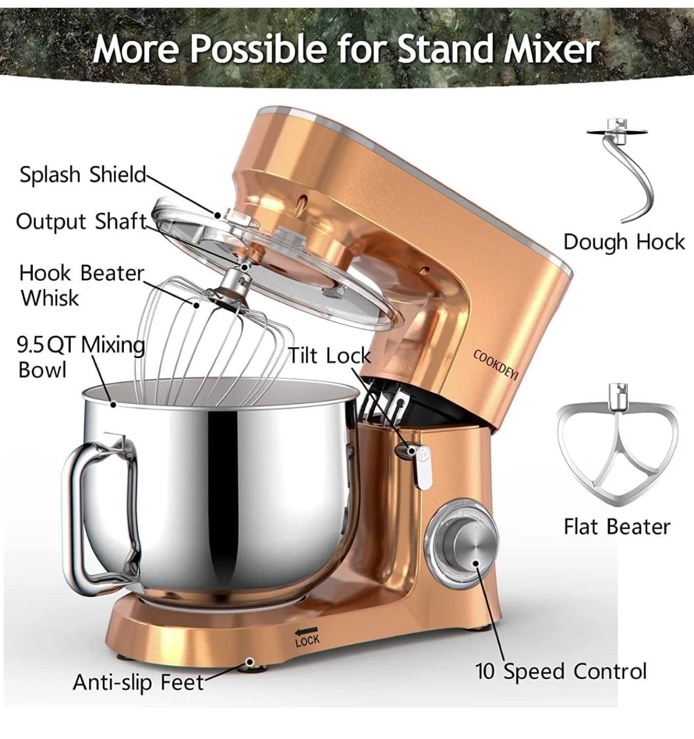 Rose Gold Cooklee Stand Mixer - 10 Speeds, image indicator(9)