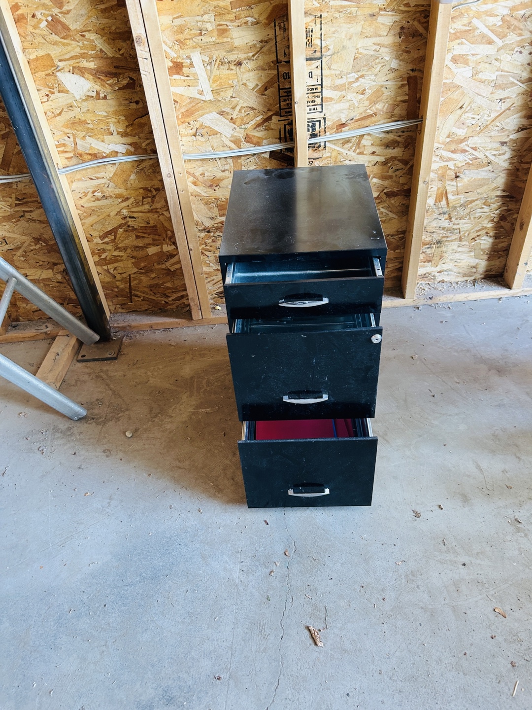 Black Metal Three-Drawer Filing Cabinet