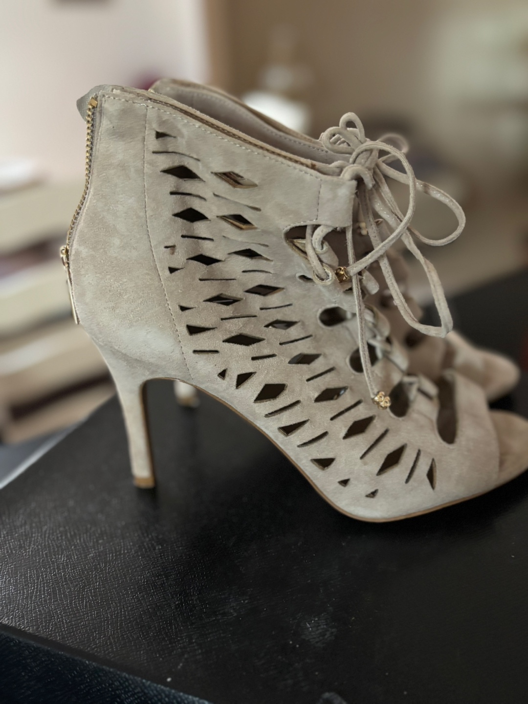 Karl Lagerfeld Paris Beige Cut-Out Lace-Up Heels - Size 8.5 - photo 2