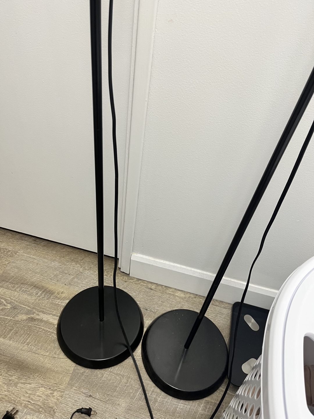 Pair of Black Floor Lamps with White Shades - photo 3