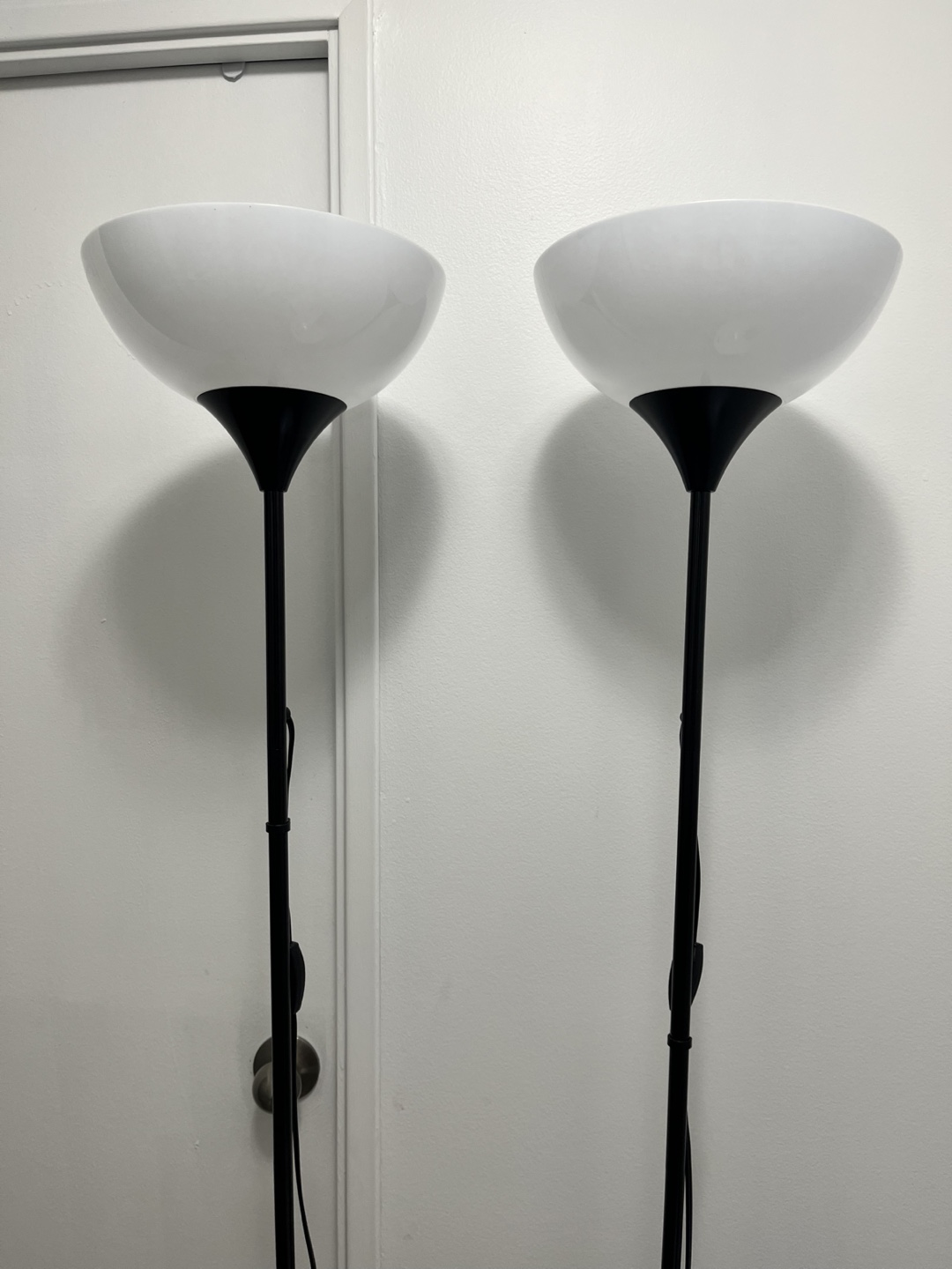 Pair of Black Floor Lamps with White Shades - photo 2