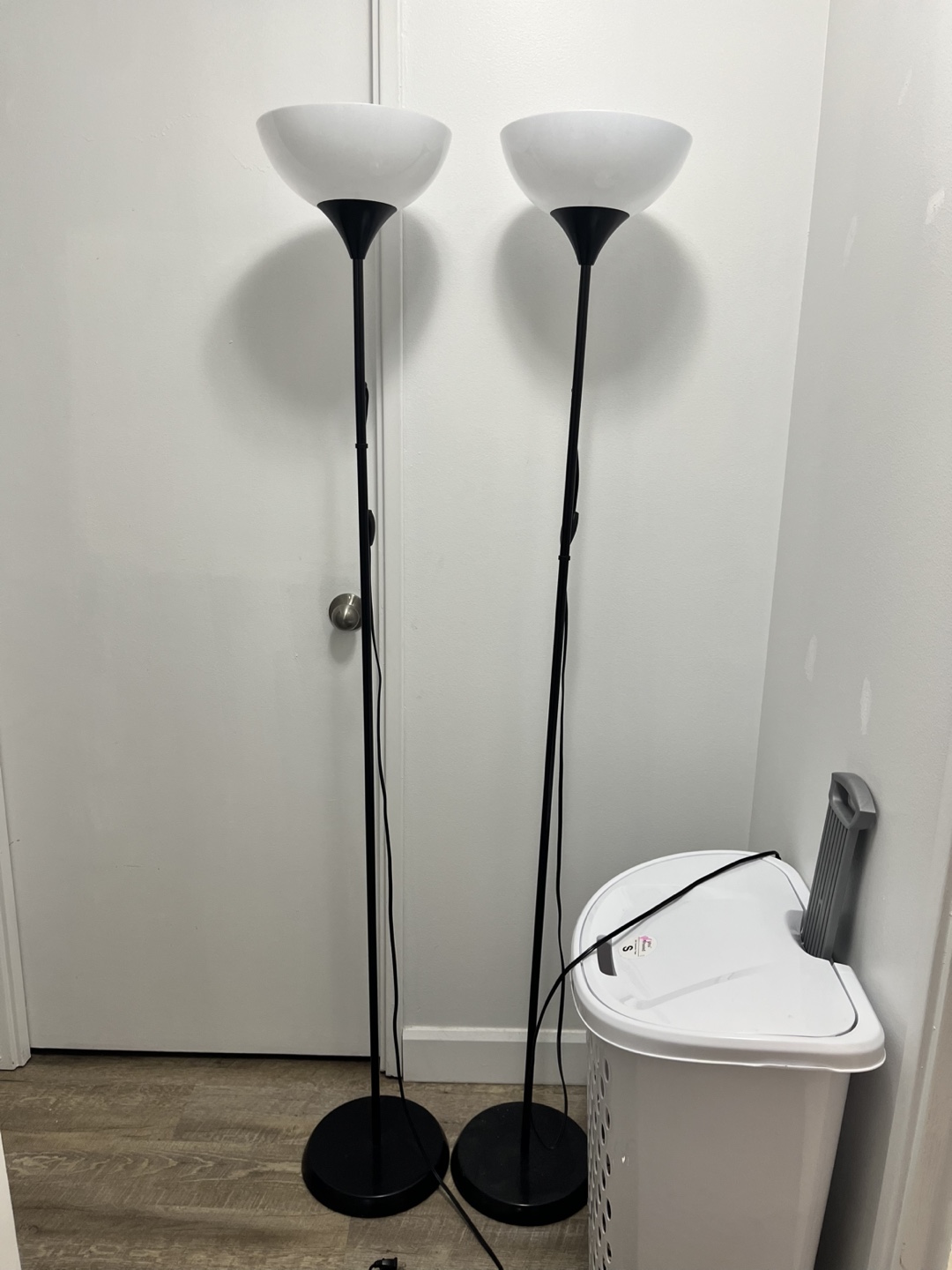 Pair of Black Floor Lamps with White Shades