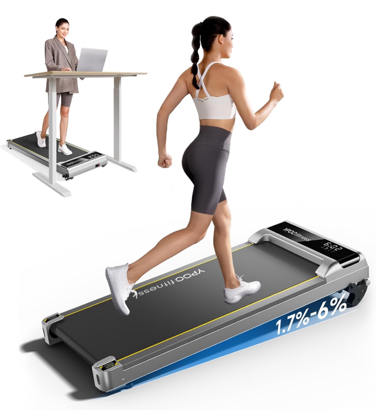 YPOO Fitness Under Desk Walking Treadmill - Space-Saving Design