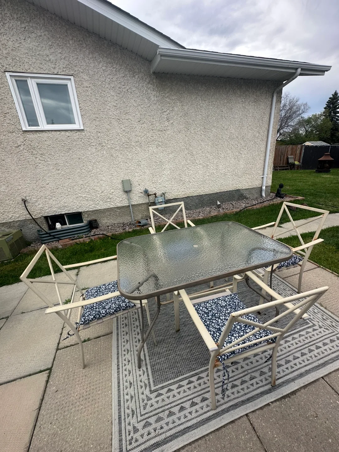 Patio Dining Set - Table and Four Chairs with Blue Cushions image indicator(2)