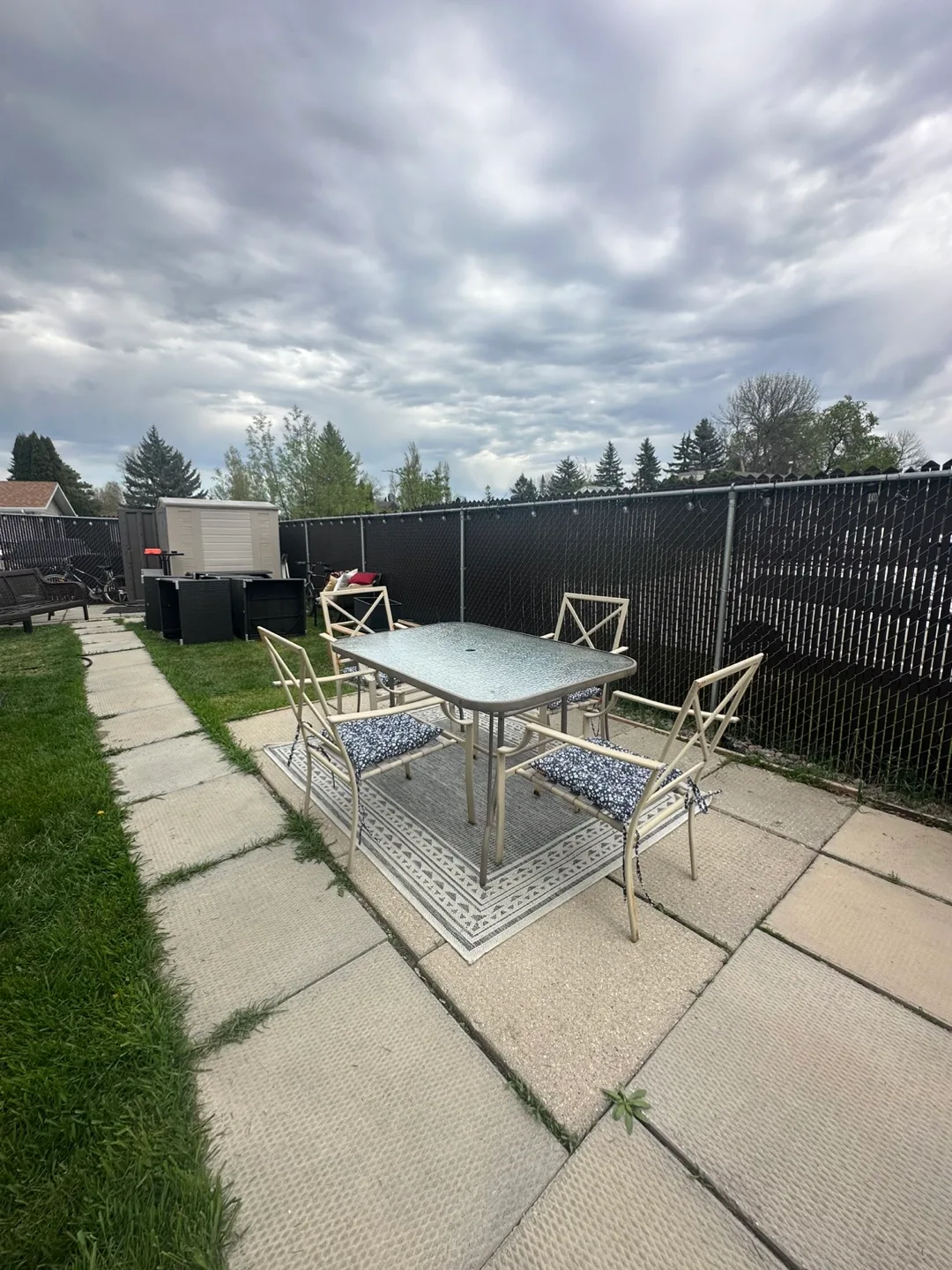 Patio Dining Set - Table and Four Chairs with Blue Cushions image indicator(3)