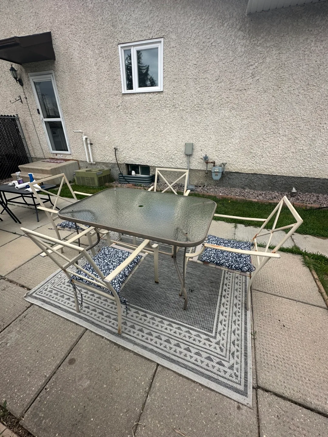 Patio Dining Set - Table and Four Chairs with Blue Cushions image indicator(5)