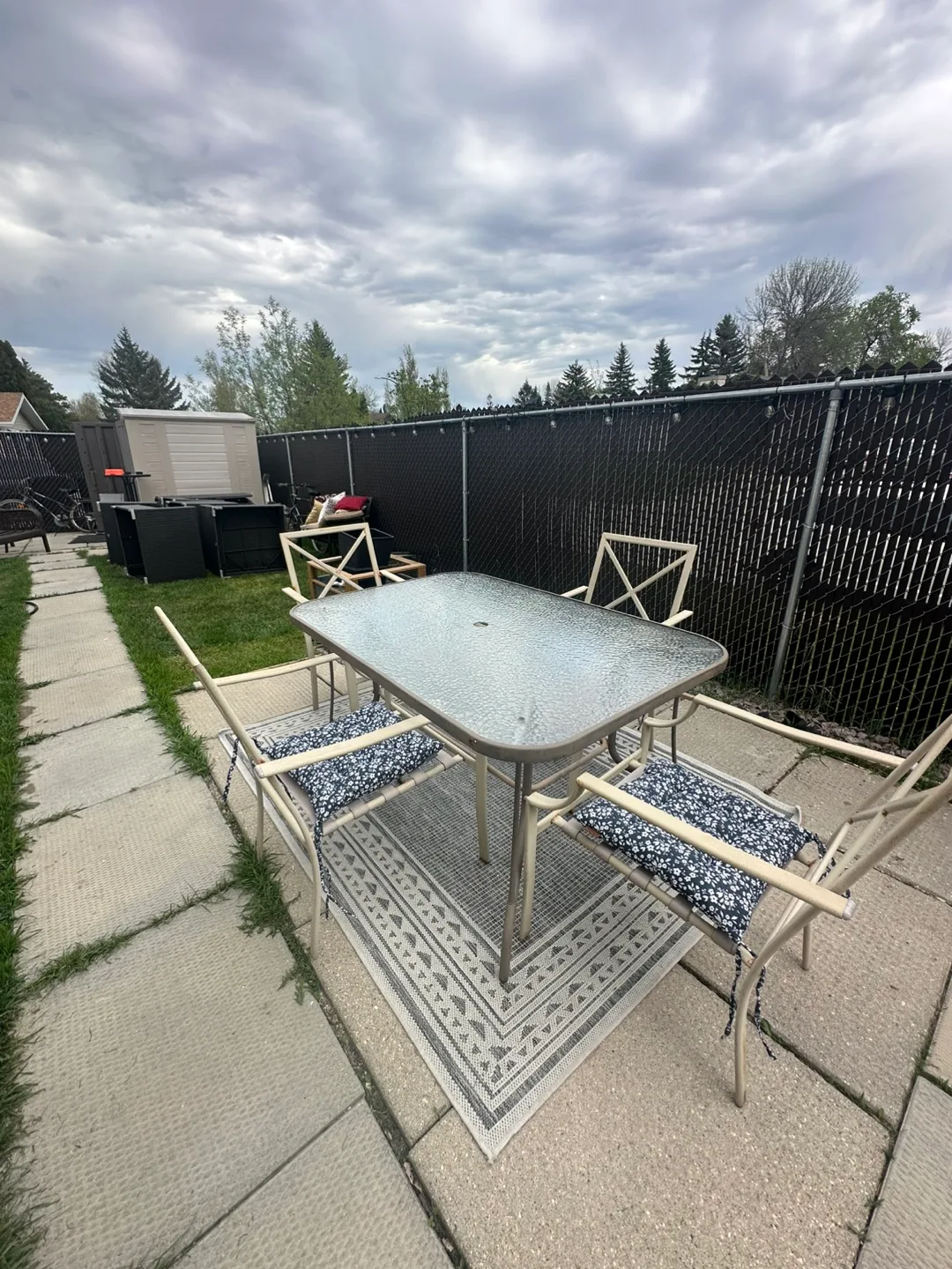 Patio Dining Set - Table and Four Chairs with Blue Cushions image indicator(4)