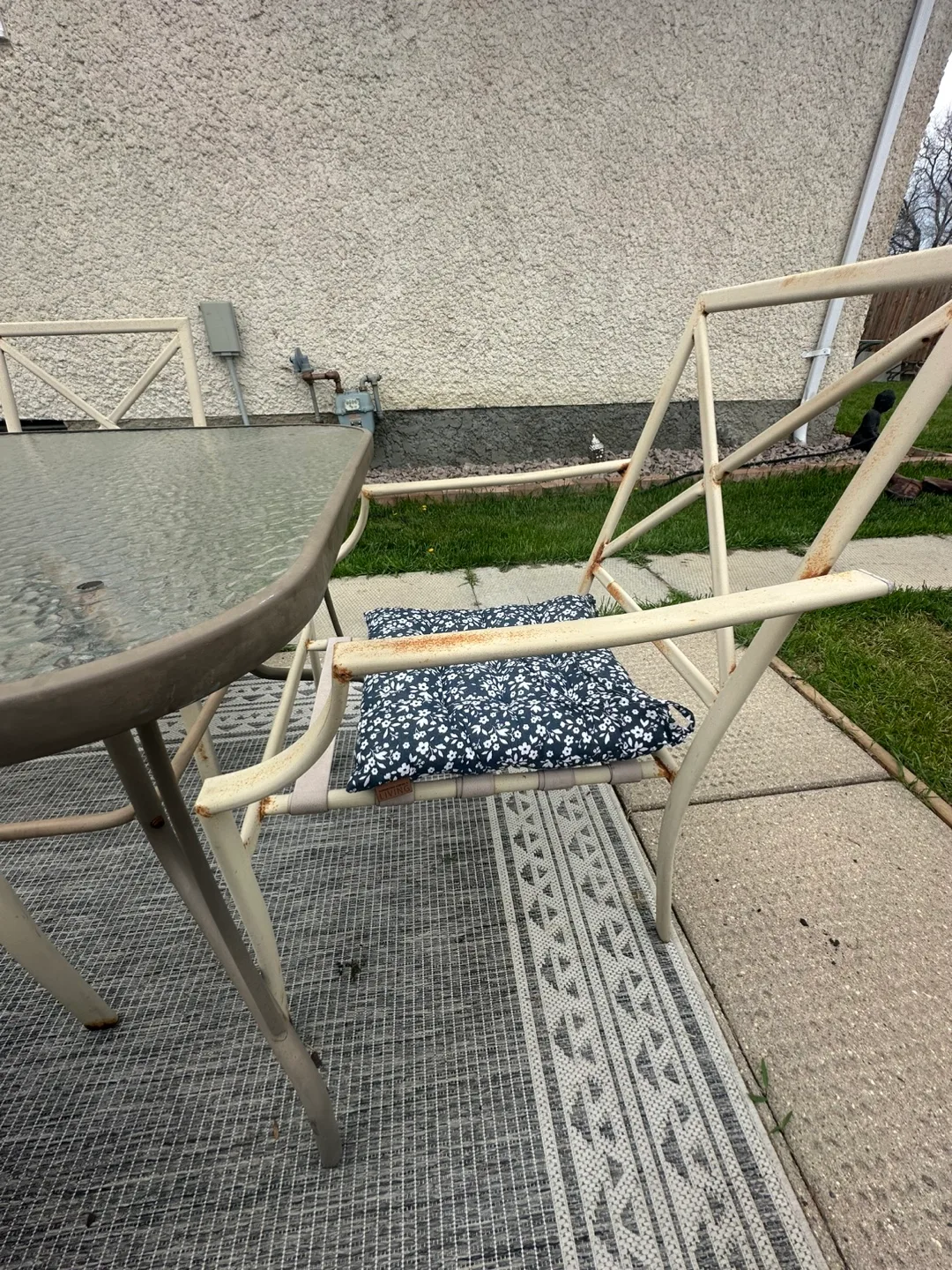 Patio Dining Set - Table and Four Chairs with Blue Cushions image indicator(6)