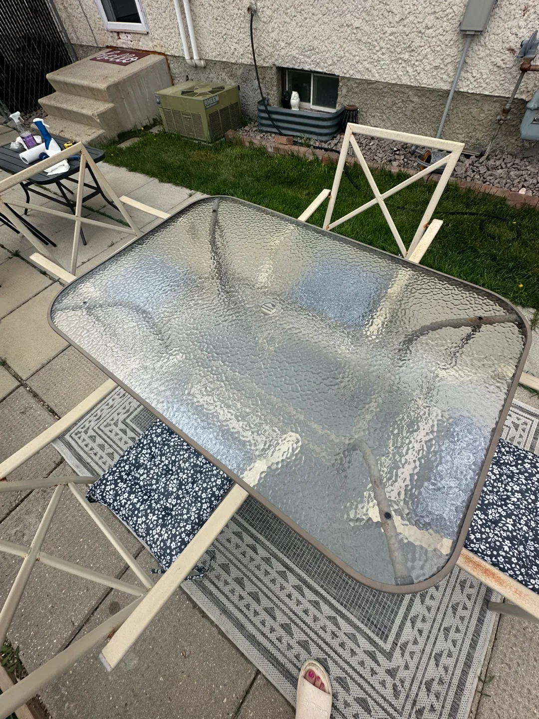 Patio Dining Set - Table and Four Chairs with Blue Cushions image indicator(8)