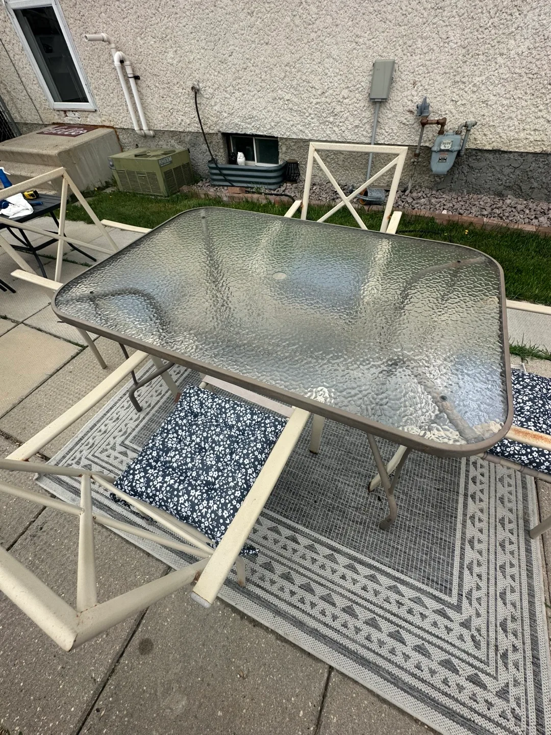 Patio Dining Set - Table and Four Chairs with Blue Cushions image indicator(7)