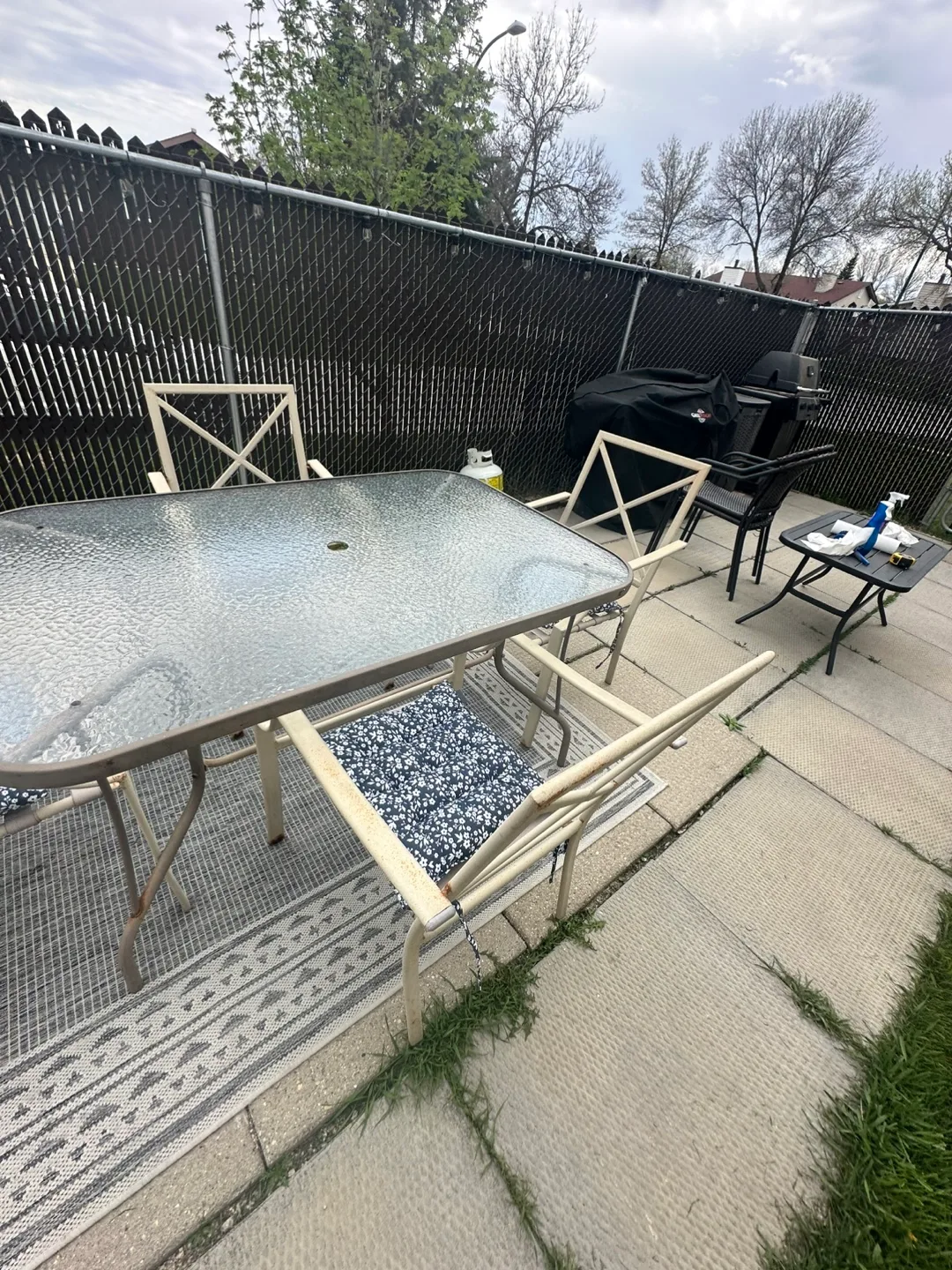 Patio Dining Set - Table and Four Chairs with Blue Cushions image indicator(9)