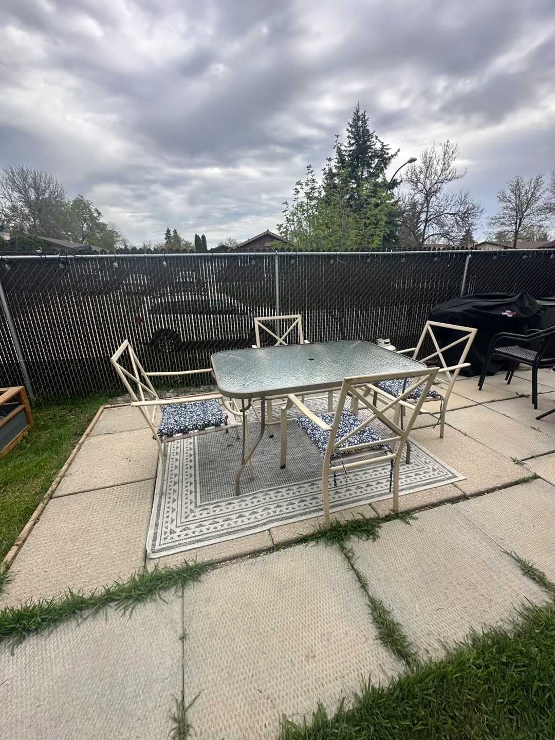 Patio Dining Set - Table and Four Chairs with Blue Cushions image indicator(10)