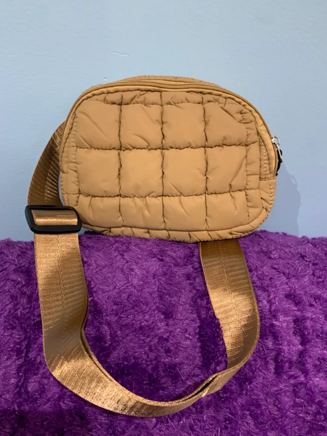 Tan quilted crossbody bag